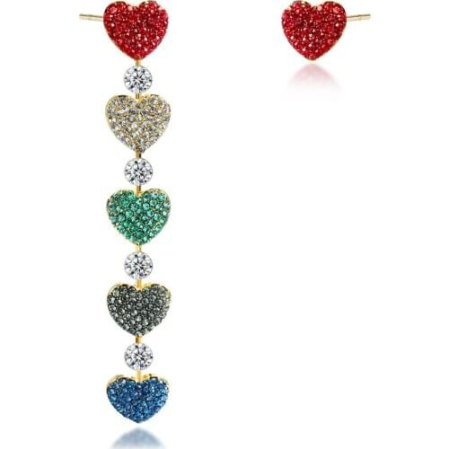 Asymmetry Heart Shape Earrings Fashion Women Colorful Zirconia Jewelry Luxury Design Earrings