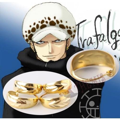 Athemis New Earring ONE PIECE Trafalgar Law Cosplay Accessories Hoop Earrings Golden Color Jewelry Earrings