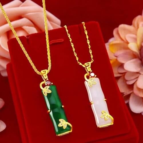 Bamboo Pendant Ancient Ethnic Style Pendant Chain Yellow Gold Filled Classic Fashion Womens Girls Pendant Necklace Gift