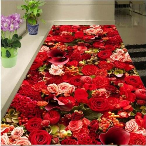 Beibehang Custom waterproof flooring beautiful rose sea living room 3D floor tiles pvc thick wear-resistant ultra-green floorin