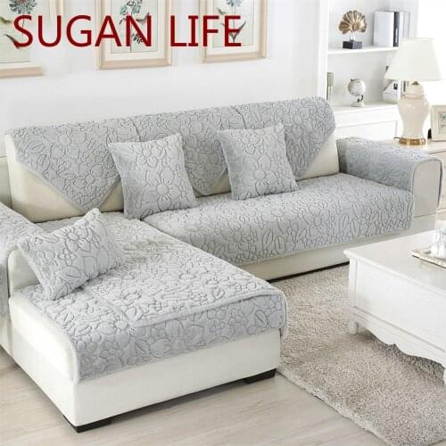 White grey floral quilted sofa cover plush long fur slipcovers fundas de sofa sectional couch covers fundas de sofa S-269