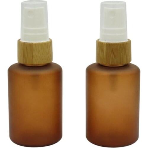 60ml 20pcs Refillable Amber Brown Frosting PET Spray Bottle Cosmetic Bamboo Spray nozzle Fragrance spray Bottle Perfume bottle