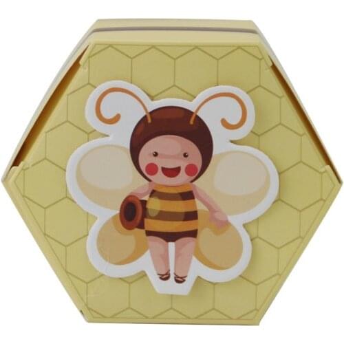 Honeybee Printed Hexagon Favor Box Baby Shower Treat Box Baby Birthday Favors Honeycomb Cardstock Boxes