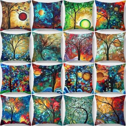 Colorful Pattern Print Cushion Cover Linen Decorative for Sofa Seat Soft Throw Pillow Case Cover 45x45cm Home Decor