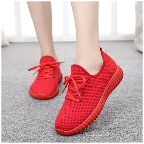 Summer Women Shoes Korean Breathable Mesh Women Sneakers Red Black Flats Soft Bottom Slip On Running Tennis Casual Shoes Woman
