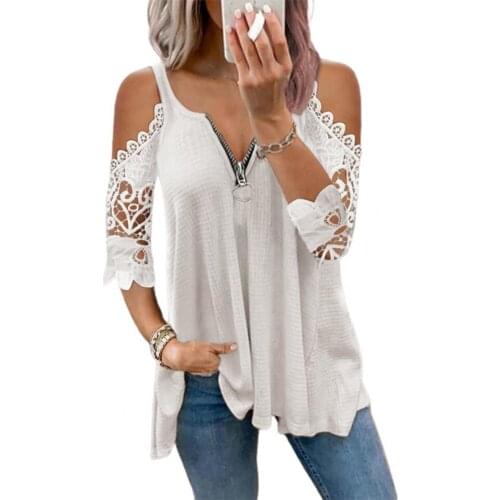 Lace Half Sleeve Women Blouse V Neck Skin-friendly Zipper Hollow Out Summer Blouse Pullover Top Street wear Pink xxxxl 2021