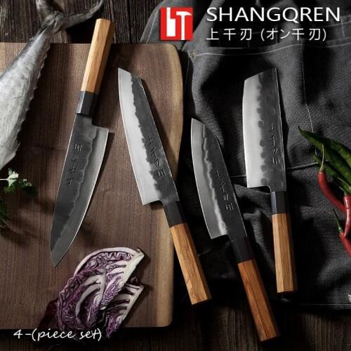 Kitchen Knife 1-4PCS Sets 5CR15 Stainless Steel Japanese style Chef Santoku Knives Olive wood octagonal handle Cleaver Slicing