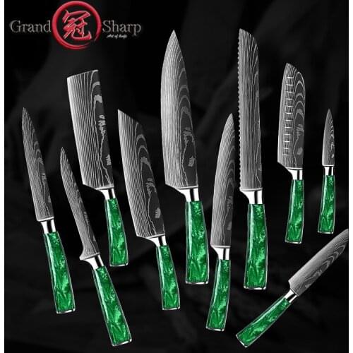 Chef Knife Kitchen Knives Laser Damascus Steel Pattern Sharp Meat Cleaver Slicing Santoku Knife Resin Handle Best Gift