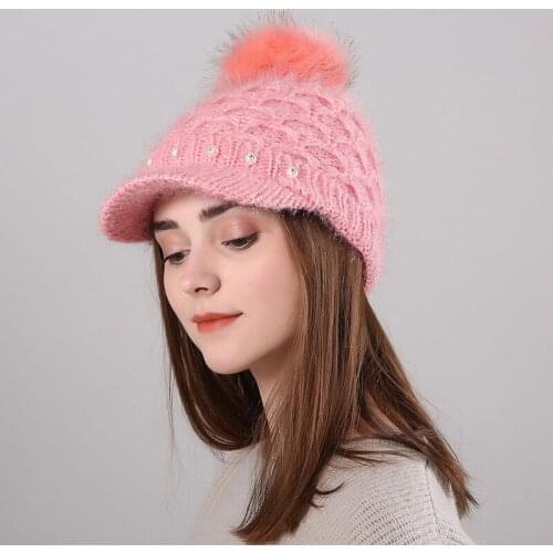MingJieBiHuo Cute winter new fashion plus velvet warm women girls wool women girls hat pearl drill hair ball fashion knit hat