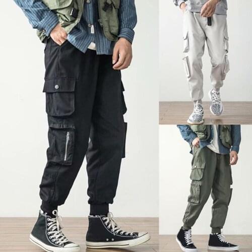 Men Sweatshirts Jogging Pants Men Casual Pants Men Casual Multi Pockets Ankle Tied Drawstring Long Cargo Pants Loose Trousers