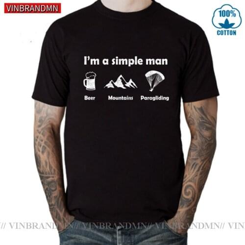 Vintage Paragliding Proverbs I Beer and Mountains T shirts for men 2020 Retro summer design I am a simple man Paraglider T-shirt