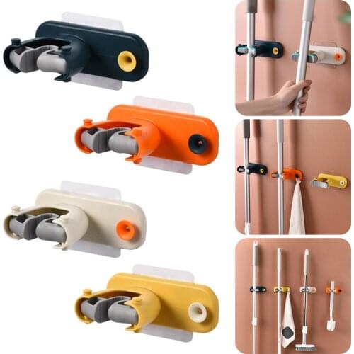 Wall Mounted Mop Rack Broom Holder Self Adhesive Mop Hanger with Hook Punch Free Storage Rack Home Storage bathroom accessories