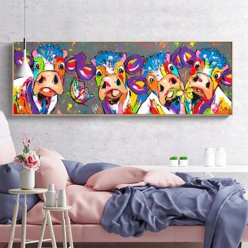 Wall Art Painting Canvas Print Animal Picture Four Colorful Cows For Living Room Home Decor Poster No Frame