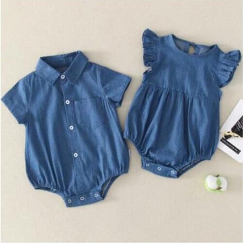 New 2021 Summer Baby Boy Girl Romper Newborn Fly Sleeve Cowboy Jumpsuits Clothes Baby Boy Girl Sleeveless Rompers