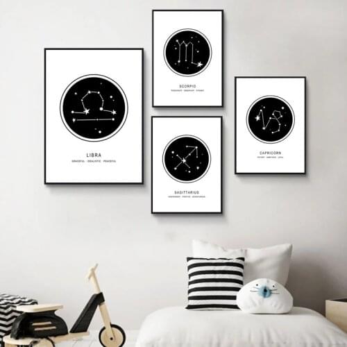 Nursery Constellation Canvas Posters Black And White Astrology Wall Art Poster Paintings Picture Home Decor Geometry Decoration