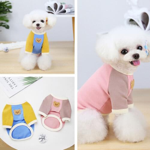 Newest Dog Hoodies Pet Cat Clothes Color Contrast Tshirt O-neck Dog Sweatshirt Shirt For Small Dogs Bichon Teddy Pullover Tshirt