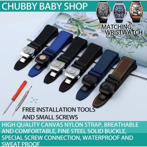 28mm High Quality Nylon Silicone Watch Strap Black Blue Folding Buckle Watchband Suitable for Franck Muller Series Watch