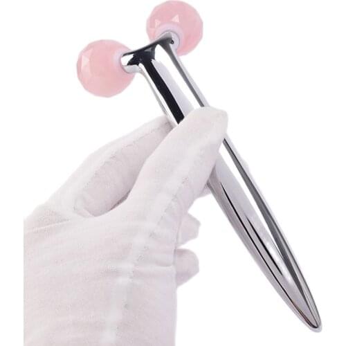 3D Multi-Flour Rose Quartz Face Roller Stainless Steel Handle Massager Eye Lift And Firming Skin Healing Massage Body Back& Arm