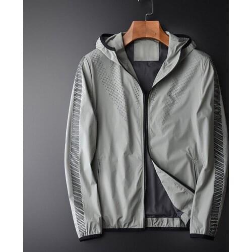 Hooded Male Plus Size 4XL Luxury Hollow Out Fabric Slim Fit Sport Mens And Coats Ventilate Man Jackets