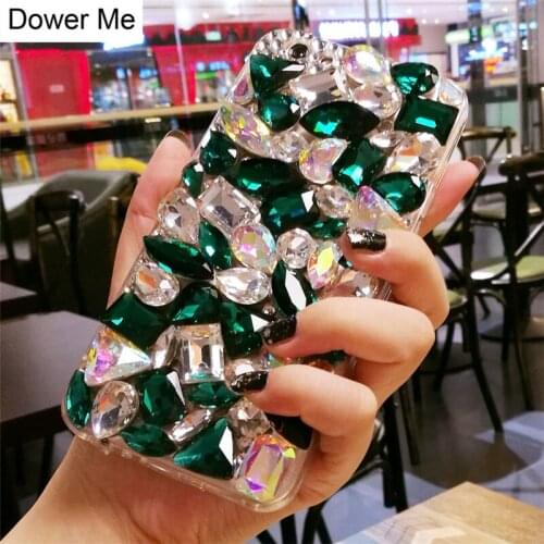 Luxury Fashion DIY Handmade Bling Crystal Green Emerald Diamond Case Cover For Iphone 11 Pro Max XS Max XR X 8 7 6 6S Plus SE