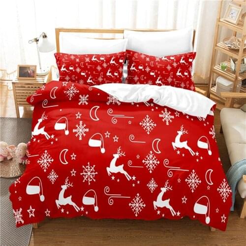 Print Christmas Red Duvet Cover Set Bedding Soft Comfortable Duvet Cover Pillowcase Bedroom Bed Cover Set Merry Christmas Deers