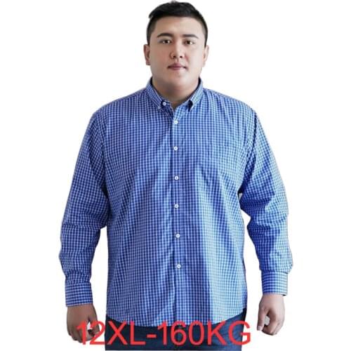 5XL 6XL 7XL 8XL 12XL Mens Plus Size Shirts Fashion Casual Classic Style 100% Cotton Comfortable Plaid Long Sleeve Shirt Male