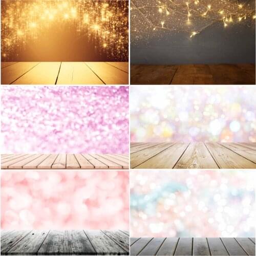 Thin Vinyl Children Birthday Baby Shower Backdrops Wood And Bokeh Lights Printed Professional Photographic Studio Background