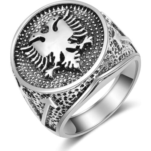 WANGAIYAO Albania Flag Logo Double Headed Eagle Ring Mens Antique Vintage Ring