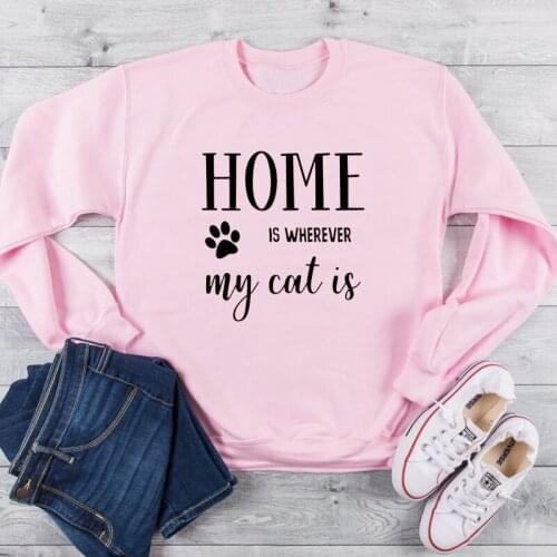 ZBBRDD Home Is Wherever My Cat Is Mama Women Sweatshirt Fashion Graphic Pullover Cotton Full Long Sleeve Top shirt Drop shipping
