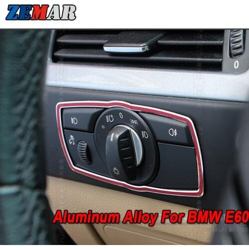 ZEMAR 1pcs Aluminum Alloy Headlight Switch Frame Trim Sticker for BMW E60 Accessories 5 Series 2004-2010 Car Styling