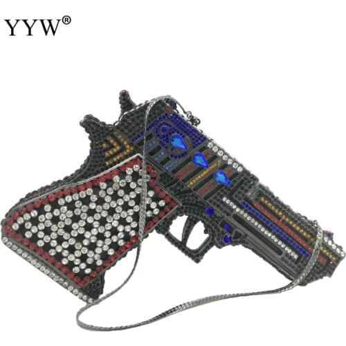 Black Evening Clutch Bag Rhinestone Pistol Shape Ladys Handbag Purse Chain Crossbody Bag Cosplay Designer Pochette Femme Clutch