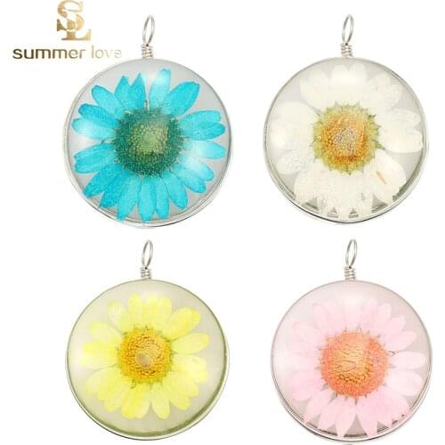 10pcs Sunflower Dried Flowers Real Plant Charm Ball Transparent Glass Charms for Jewelry Making DIY Bracelet Necklace Pendants