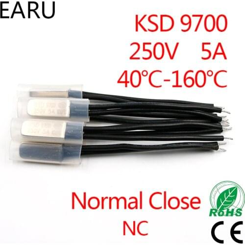 2PCS KSD9700 250V 5A Bimetal Disc Temperature Switch N/C Normal Close NC Thermostat Thermal Protector 40~135 Degree Centigrade