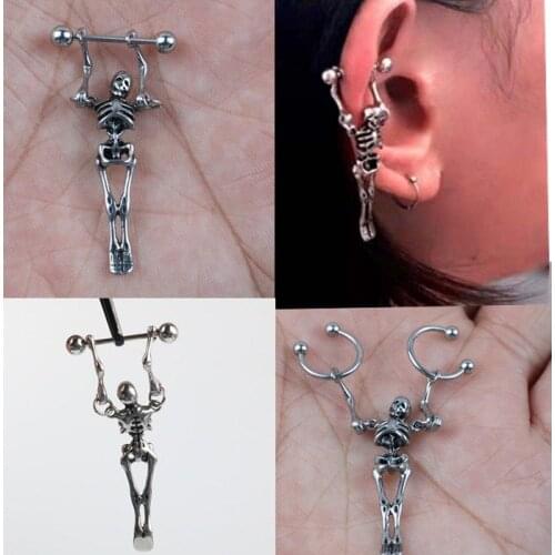 2021 Titanium Steel Gothic Amusing Halloween Skeleton Earrings for Woman Weightlifting Skull Earring Halloween Earring Jewelry