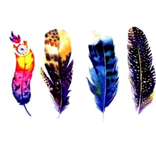 Colored feather Waterproof Temporary Tattoo Sticker Body Transfer Tattoo Men Henna Tatoo Fake Tattoo Sleeves Cool Stuff Tatouage