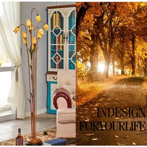 Flower Floor Lamps Wrought Iron Glass Art Deco Floor Lamp Warm Luxurious Bedroom Light Nordic Pastoral Creative