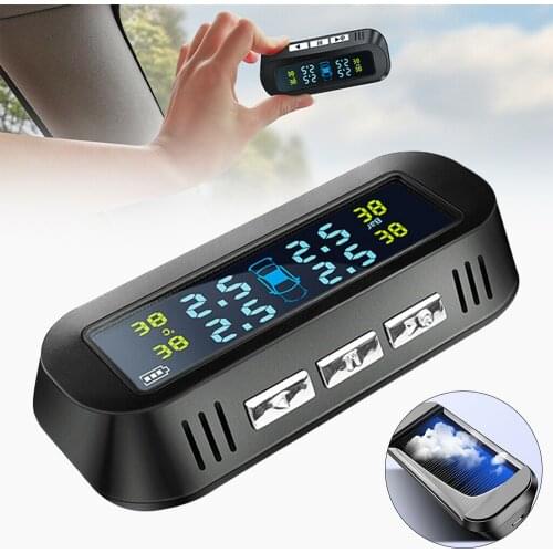 Car Tire Pressure Sensor USB Solar Charging Psi Tyre Pressure Monitoring System Security Alarm Real Time 4 Sensors