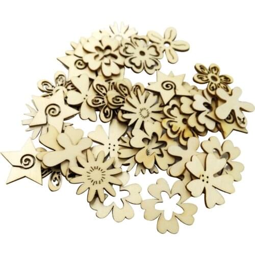 50x Mixed Wooden Tags Flower Shapes Wood Crafts MDF Cut Ornaments Decoration for Embellishments Scrap Booking Decoupage
