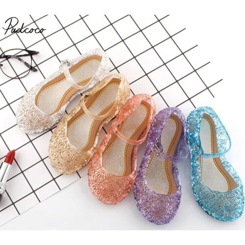 Girls Kids Summer Crystal Sandals Frozen Princess Jelly High-heeled Shoes Girl Frozen Princess Queen Dress Up Party Facny Sandal
