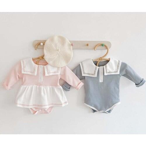 2020 Autumn Baby Knit Bodysuit Long Sleeve Thickened Princess Dress Crawling Clothes Little Girls Clothing Knit Sailor Collar