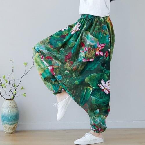 Extra Loose Floral Fluid Drop Crotch pants Travel Low Drop Crotch Bloomers big size lantern Trousers Indian Nepal Baggy Pants