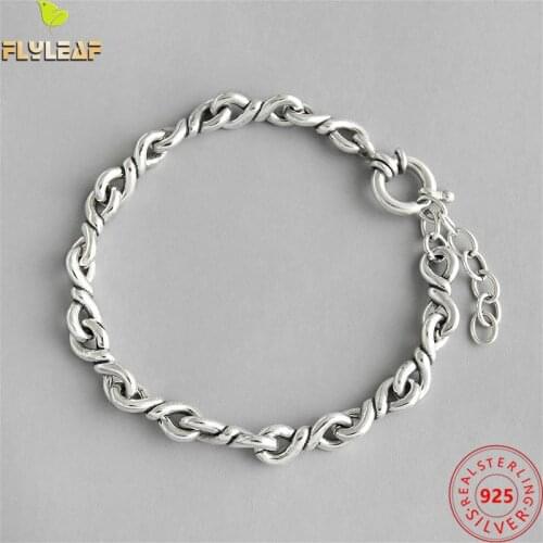 Flyleaf Ins Style Twist Winding Real 925 Sterling Silver Bracelets For Women Chain Fine Jewelry Bracelets & Bangles Vintage