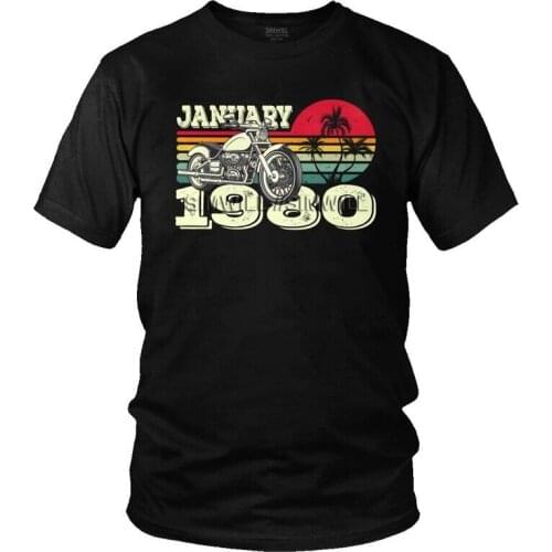 Male Vintage 80s Gift Motorcycle January 1980 T-Shirt 41st Birthday 41Years Old Tshirt Short Sleeve T Shirt Cotton Tee Gift