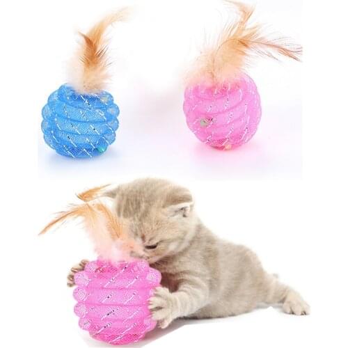 Cats Feather Balls Toy Colorful Scratching Cats Toys Play Interactive Chewing Plastic Pipe Roll Ball Training Toys Pet Supplies