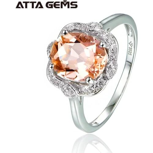100% Sterling Silver 3.55 Carat Beryl Morganite 925 Silver Ring For Women Morganite Gemstone Rings Wedding Gift Fine Jewelry