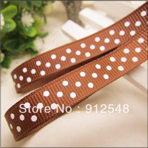 Brown Grosgrain Ribbon for Gifts Wrapping Crafts 3/8" White Polka Dot Fabric Ribbon 20yd DIY Handmade Sewing Hair Banding