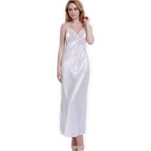 Lace Sexy Sling Sleeping Dress Satin Silk Sleepwear Women Faux Silk Long Bathrobes Female Sleeveless V-Neck Nightgowns C1618