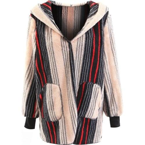 European American Fashion Plush Jacket Womens Long Hooded Long-Sleeved Windbreaker Autumn Winter Warm Wild Casual Jacket A607