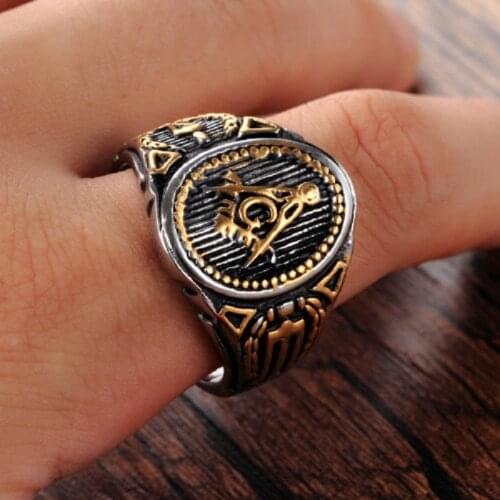 Freemason Mens Boys Gold Silver color Free Mason 316L Stainless Steel Masonic Ring New Mens Jewelry