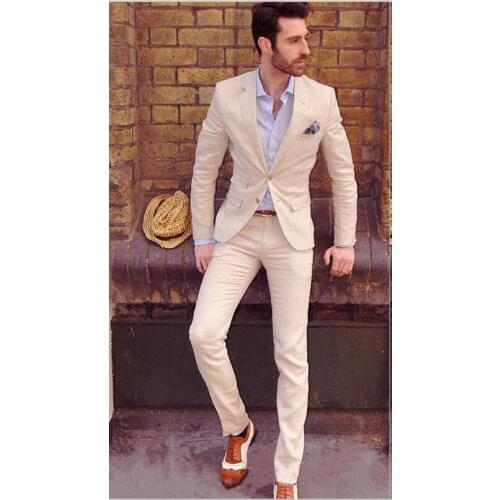 Latest Coat Pant Designs Champagne Linen Wedding Suits For Men Slim Fit Skinny Casual Beach Tuxedo Custom Blazer 2 Piece Terno